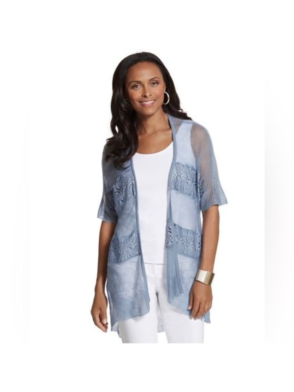 Chico’s Sweater Larkyn Lace Cardigan Western Bluebird Color Small Chico’s 0 NWT - Picture 1 of 13